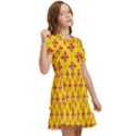 Flowers Shapes on yellow Kids  Puff Sleeved Dress View2