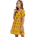 Flowers Shapes on yellow Kids  Puff Sleeved Dress View3