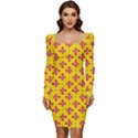 Flowers Shapes on yellow Women Long Sleeve Ruched Stretch Jersey Dress View1