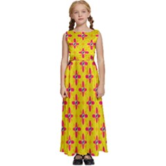 Flowers Shapes On Yellow Kids  Satin Sleeveless Maxi Dress by FunDressesShop