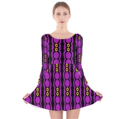 Purple And Yellow Circles On Black Long Sleeve Velvet Skater Dress by FunDressesShop