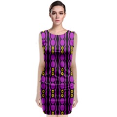 Purple And Yellow Circles On Black Classic Sleeveless Midi Dress by FunDressesShop