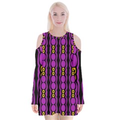 Purple And Yellow Circles On Black Velvet Long Sleeve Shoulder Cutout Dress by FunDressesShop