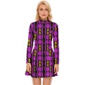 Purple And Yellow Circles On Black Long Sleeve Velour Longline Dress View1