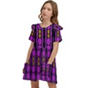 Purple And Yellow Circles On Black Kids  Frilly Sleeves Pocket Dress View3