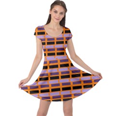 Purple And Black Rectangles Orange Cap Sleeve Dress by FunDressesShop