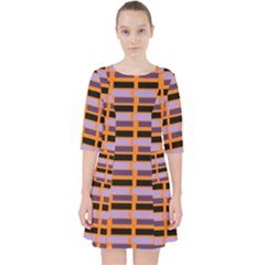 Purple And Black Rectangles Orange Quarter Sleeve Pocket Dress by FunDressesShop