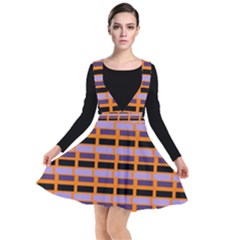 Purple And Black Rectangles Orange Plunge Pinafore Dress by FunDressesShop