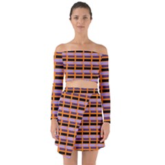 Purple And Black Rectangles Orange Off Shoulder Top With Skirt Set by FunDressesShop