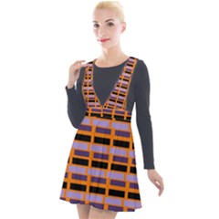 Purple And Black Rectangles Orange Plunge Pinafore Velour Dress by FunDressesShop