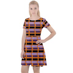 Purple And Black Rectangles Orange Cap Sleeve Velour Dress  by FunDressesShop