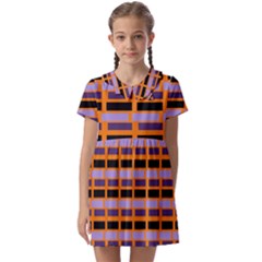 Purple And Black Rectangles Orange Kids  Asymmetric Collar Dress by FunDressesShop