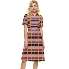 Purple And Black Rectangles Orange Button Top Knee Length Dress by FunDressesShop