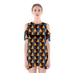 Colorful Triangles On Black Shoulder Cutout One Piece Dress by FunDressesShop