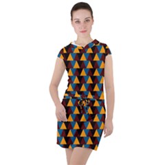 Colorful Triangles On Black Drawstring Hooded Dress by FunDressesShop