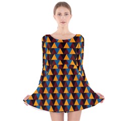 Colorful Triangles On Black Long Sleeve Velvet Skater Dress by FunDressesShop