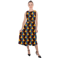 Colorful Triangles On Black Midi Tie-back Chiffon Dress by FunDressesShop