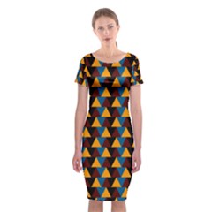 Colorful Triangles On Black Classic Short Sleeve Midi Dress by FunDressesShop