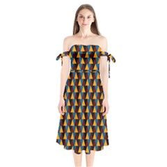 Colorful Triangles On Black Shoulder Tie Bardot Midi Dress by FunDressesShop