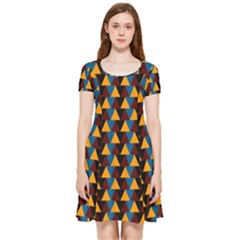 Colorful Triangles On Black Inside Out Cap Sleeve Dress by FunDressesShop