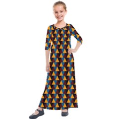 Colorful Triangles On Black Kids  Quarter Sleeve Maxi Dress by FunDressesShop