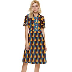 Colorful Triangles On Black Button Top Knee Length Dress by FunDressesShop