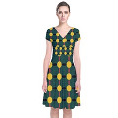 Circles And Ovals On Green Short Sleeve Front Wrap Dress by FunDressesShop