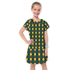 Circles And Ovals On Green Kids  Drop Waist Dress by FunDressesShop