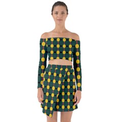 Circles And Ovals On Green Off Shoulder Top With Skirt Set by FunDressesShop