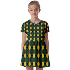 Circles And Ovals On Green Kids  Short Sleeve Pinafore Style Dress by FunDressesShop