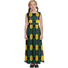 Circles And Ovals On Green Kids  Satin Sleeveless Maxi Dress by FunDressesShop