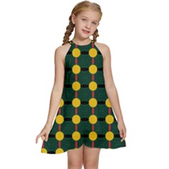 Circles And Ovals On Green Kids  Halter Collar Waist Tie Chiffon Dress by FunDressesShop