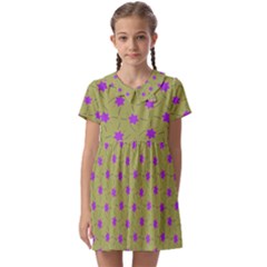 Purple Stars Pattern Kids  Asymmetric Collar Dress by FunDressesShop