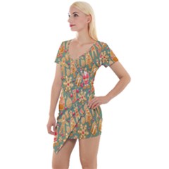 Pattern Seamless Short Sleeve Asymmetric Mini Dress by artworkshop