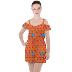 Roof Roofing Tiles  Ruffle Cut Out Chiffon Playsuit by artworkshop