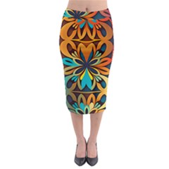 Orange, Turquoise And Blue Pattern  Midi Pencil Skirt by Sobalvarro