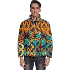 Orange, Turquoise And Blue Pattern  Men s Puffer Bubble Jacket Coat by Sobalvarro