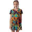 Orange, turquoise and blue pattern  Kids  Asymmetric Collar Dress View1