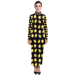 Yellow Lemon And Slices Black Turtleneck Maxi Dress by FunDressesShop