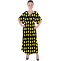 Yellow Lemon And Slices Black V-Neck Boho Style Maxi Dress View1