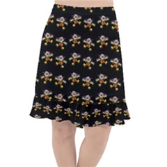 Dancing Clowns Black Fishtail Chiffon Skirt by TetiBright