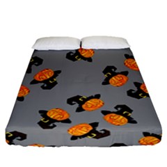 Pumpkin Heads With Hat Gray Fitted Sheet (queen Size) by TetiBright