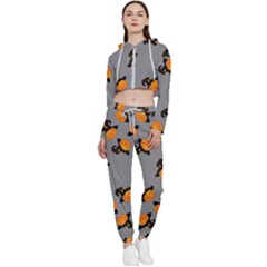 Pumpkin Heads With Hat Gray Cropped Zip Up Lounge Set by TetiBright