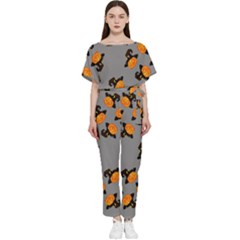 Pumpkin Heads With Hat Gray Batwing Lightweight Chiffon Jumpsuit by TetiBright