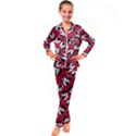 Theater Masks Burgundy Kid s Satin Long Sleeve Pajamas Set View1