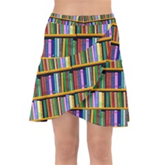 Books On A Shelf Wrap Front Skirt by TetiBright