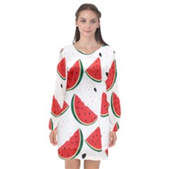 Watermelon Seamless Pattern Long Sleeve Chiffon Shift Dress  by Jancukart