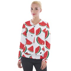 Watermelon Seamless Pattern Velvet Zip Up Jacket by Jancukart