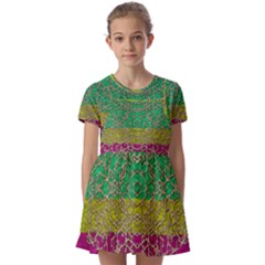 Rainbow Landscape With A Beautiful Silver Star So Decorative Kids  Short Sleeve Pinafore Style Dress by pepitasart