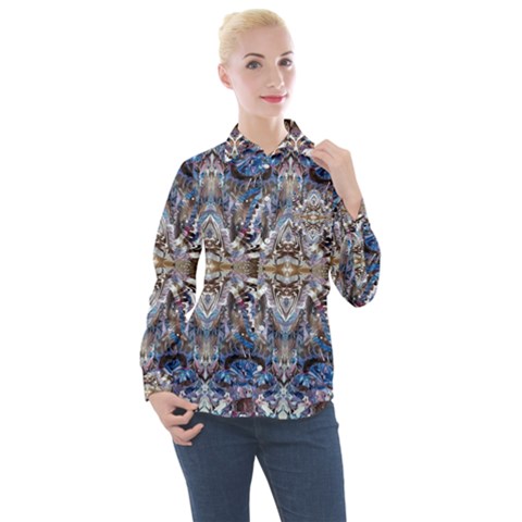 Marbling Blend  Women s Long Sleeve Pocket Shirt by kaleidomarblingart